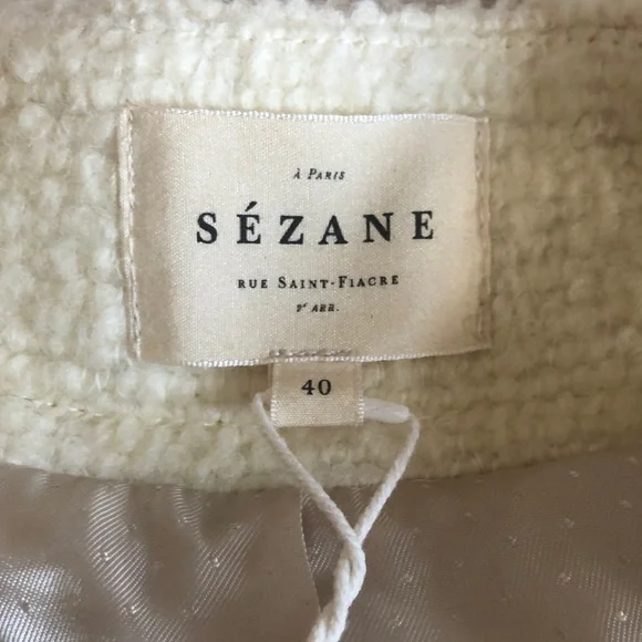 SEZANE Sebastine Quiet Luxury Cream Sleeveless Belted Wool Jacket NWT Size 8 - Picture 6 of 10